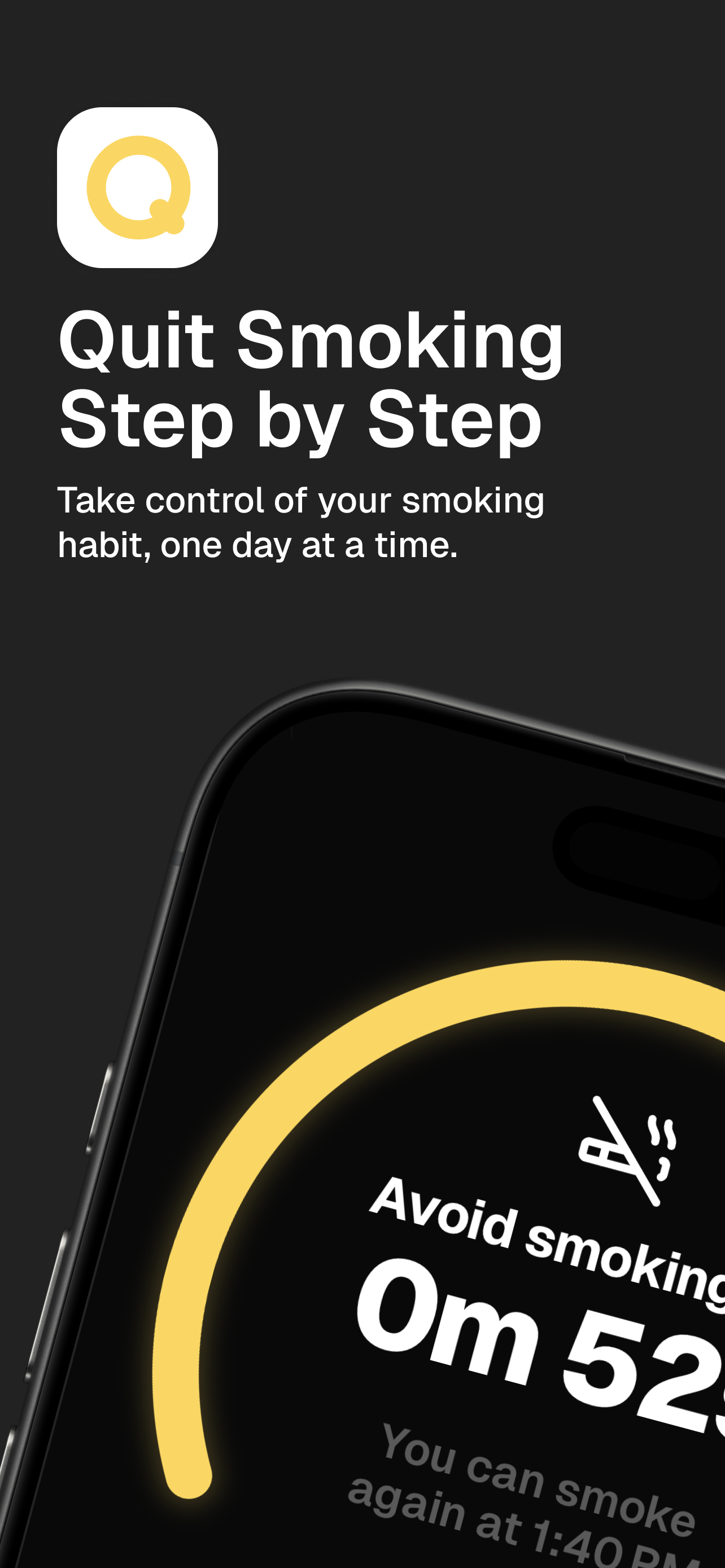 QSmoking app interface screenshot 1 - iPhone view showing smoking tracking and reduction features