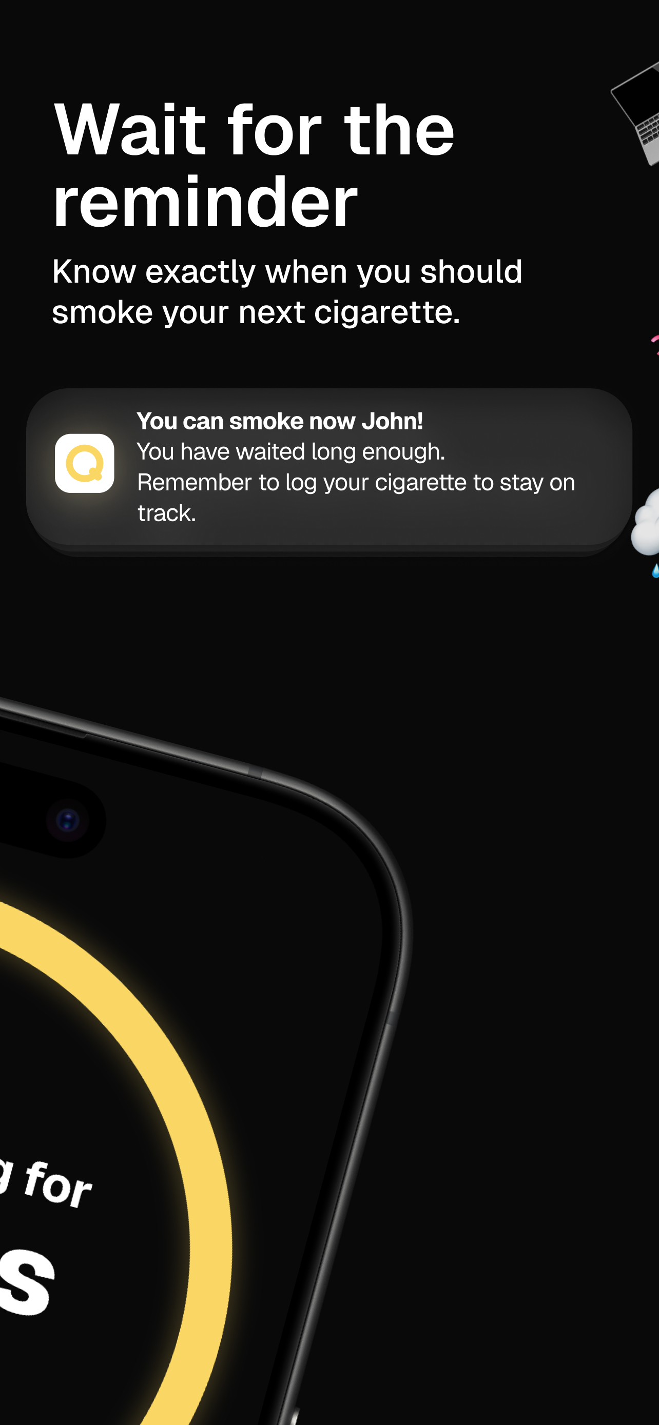 QSmoking app interface screenshot 2 - iPhone view showing smoking tracking and reduction features