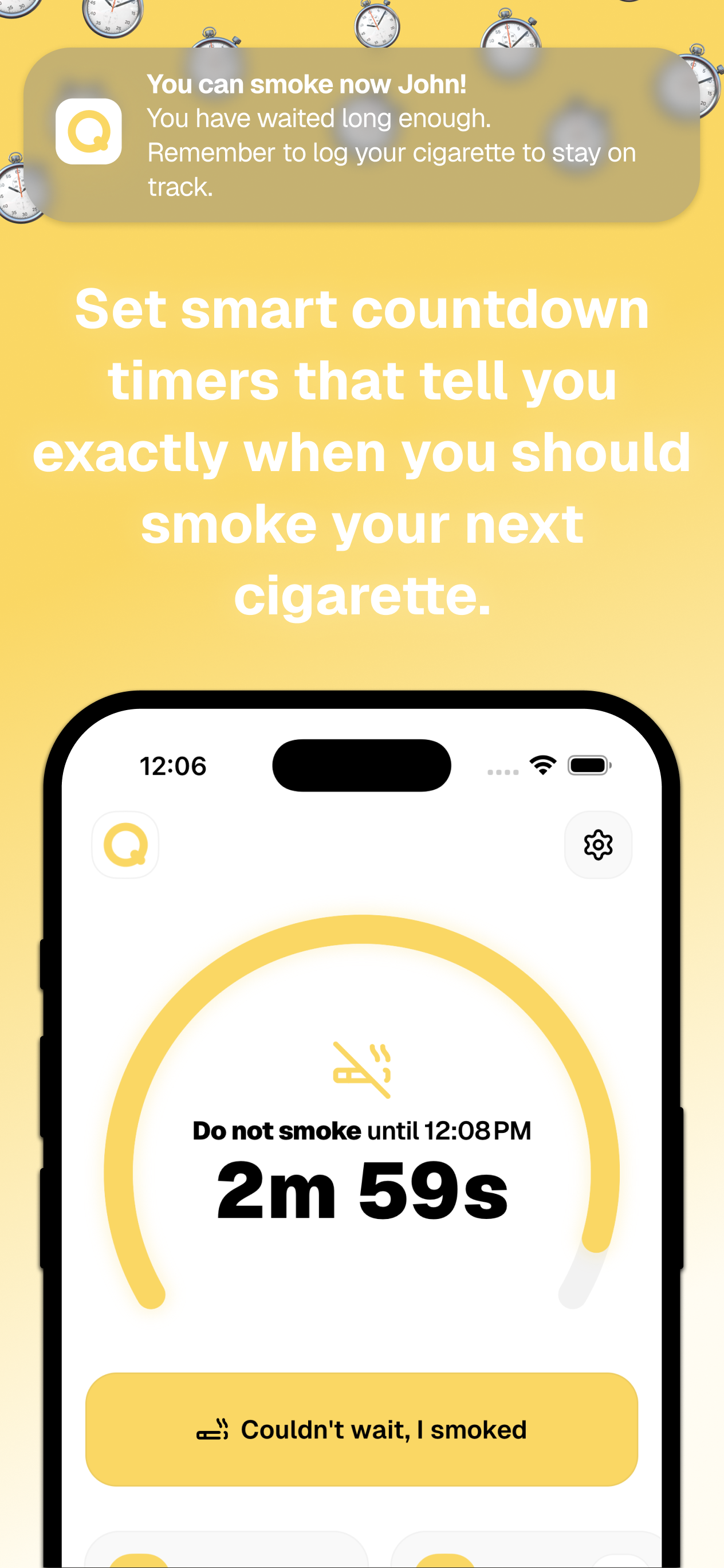 QSmoking app interface screenshot 2 - iPhone view showing smoking tracking and reduction features