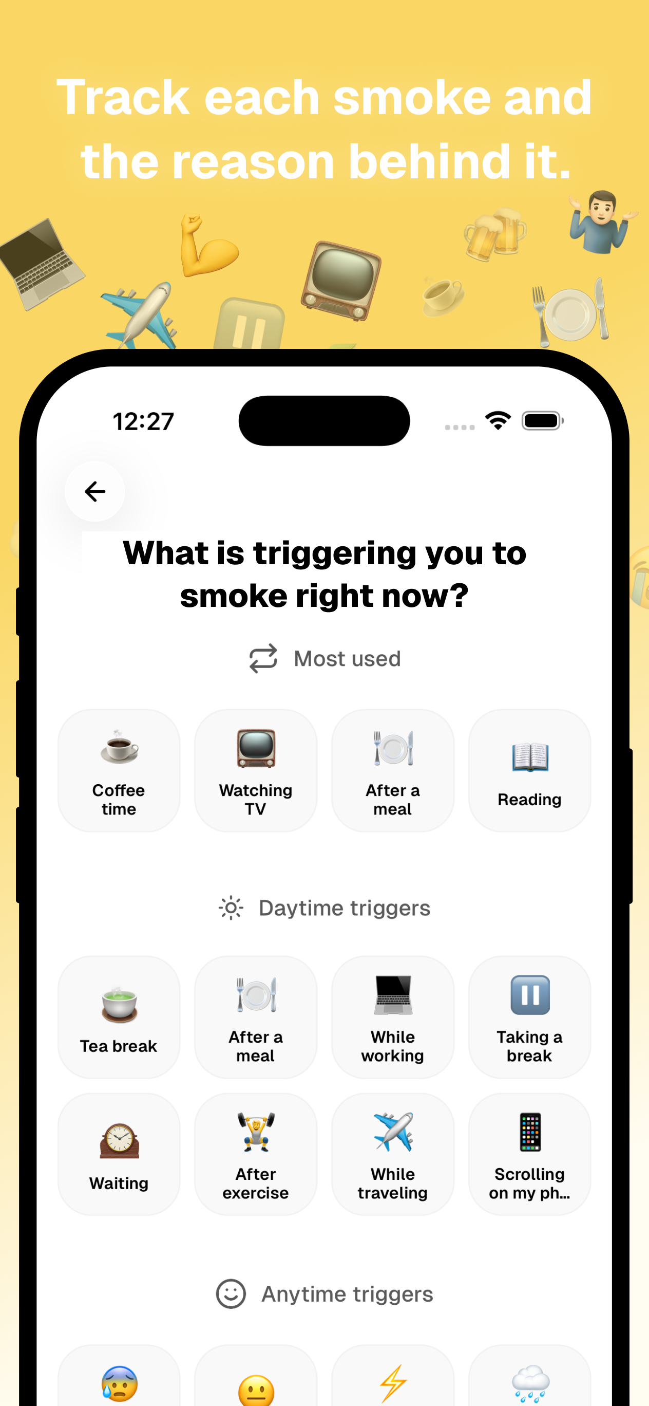 QSmoking app interface screenshot 3 - iPhone view showing smoking tracking and reduction features
