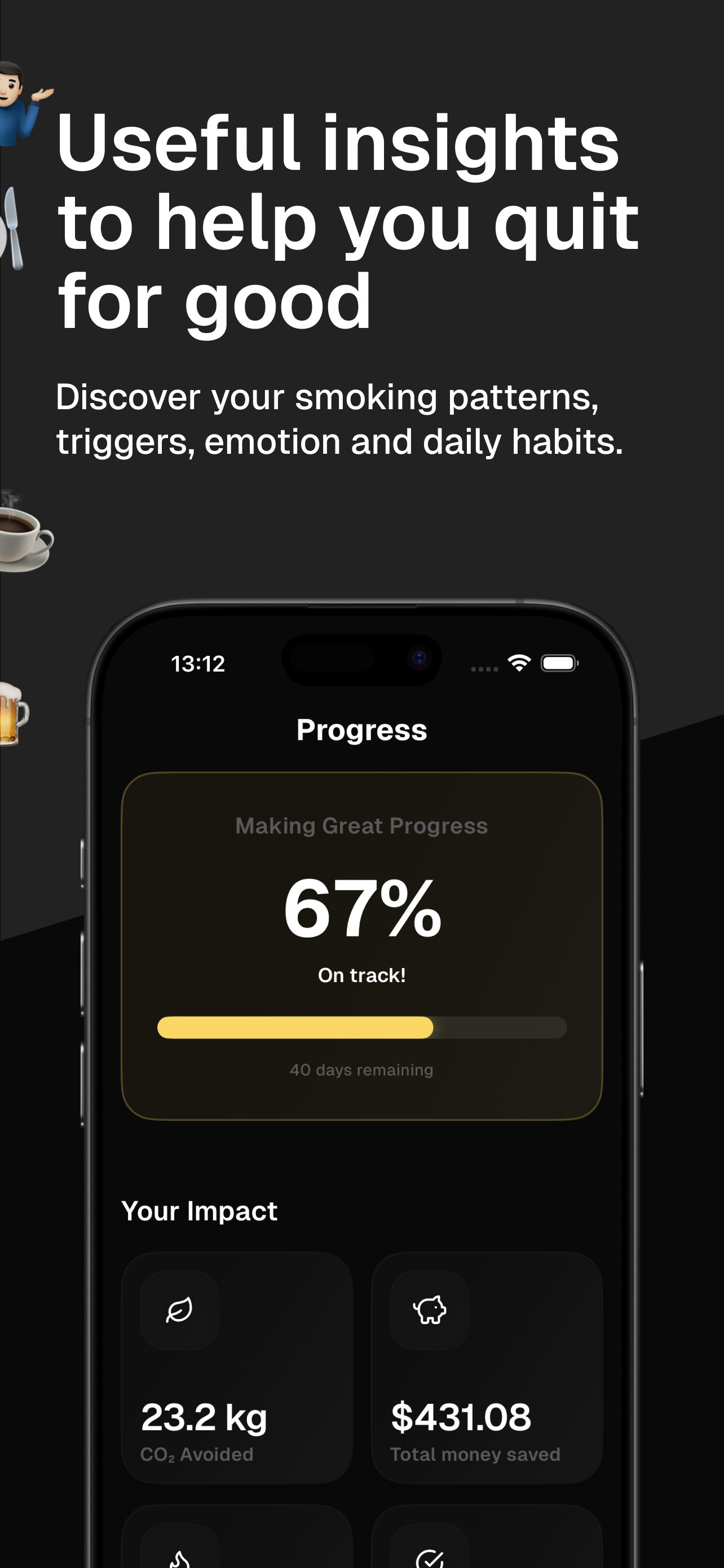 QSmoking app interface screenshot 4 - iPhone view showing smoking tracking and reduction features