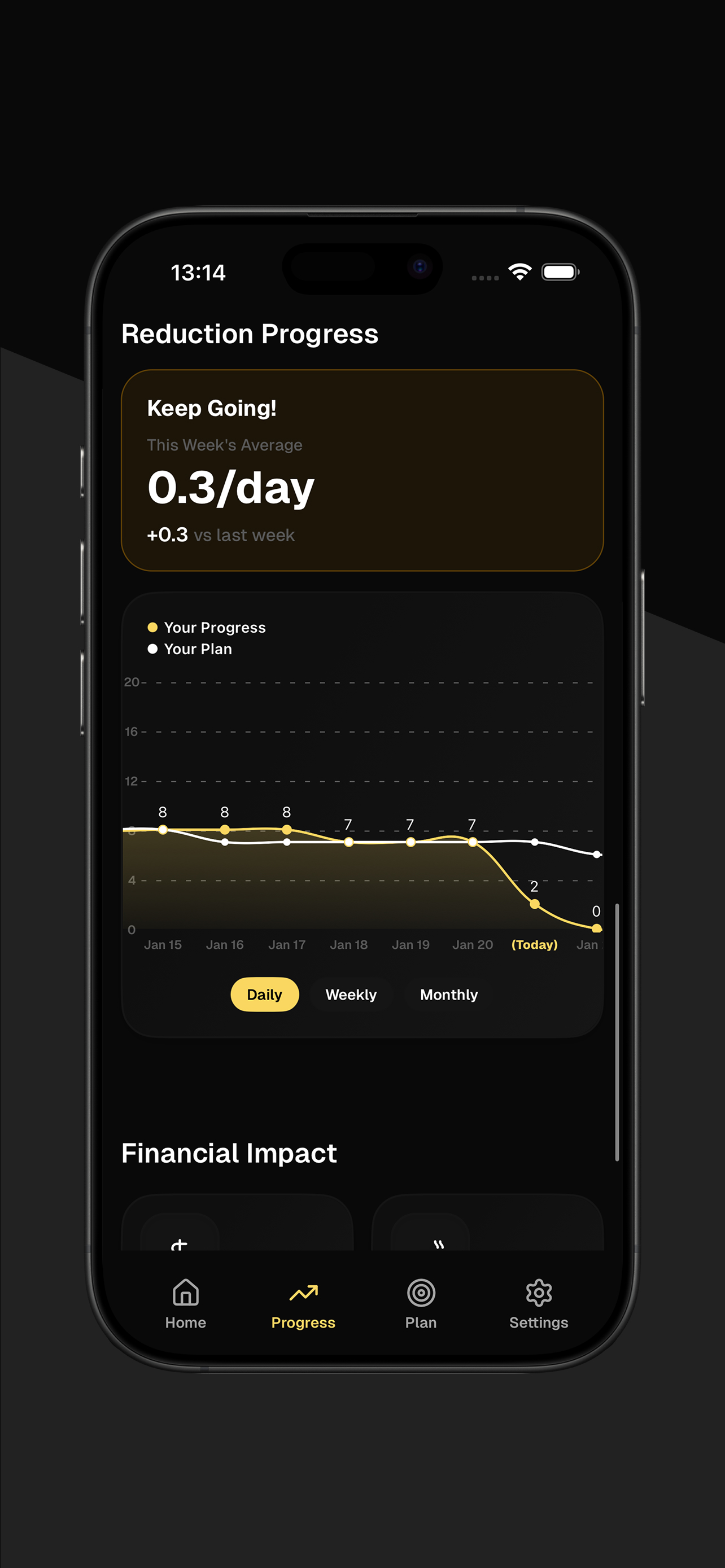 QSmoking app interface screenshot 6 - iPhone view showing smoking tracking and reduction features