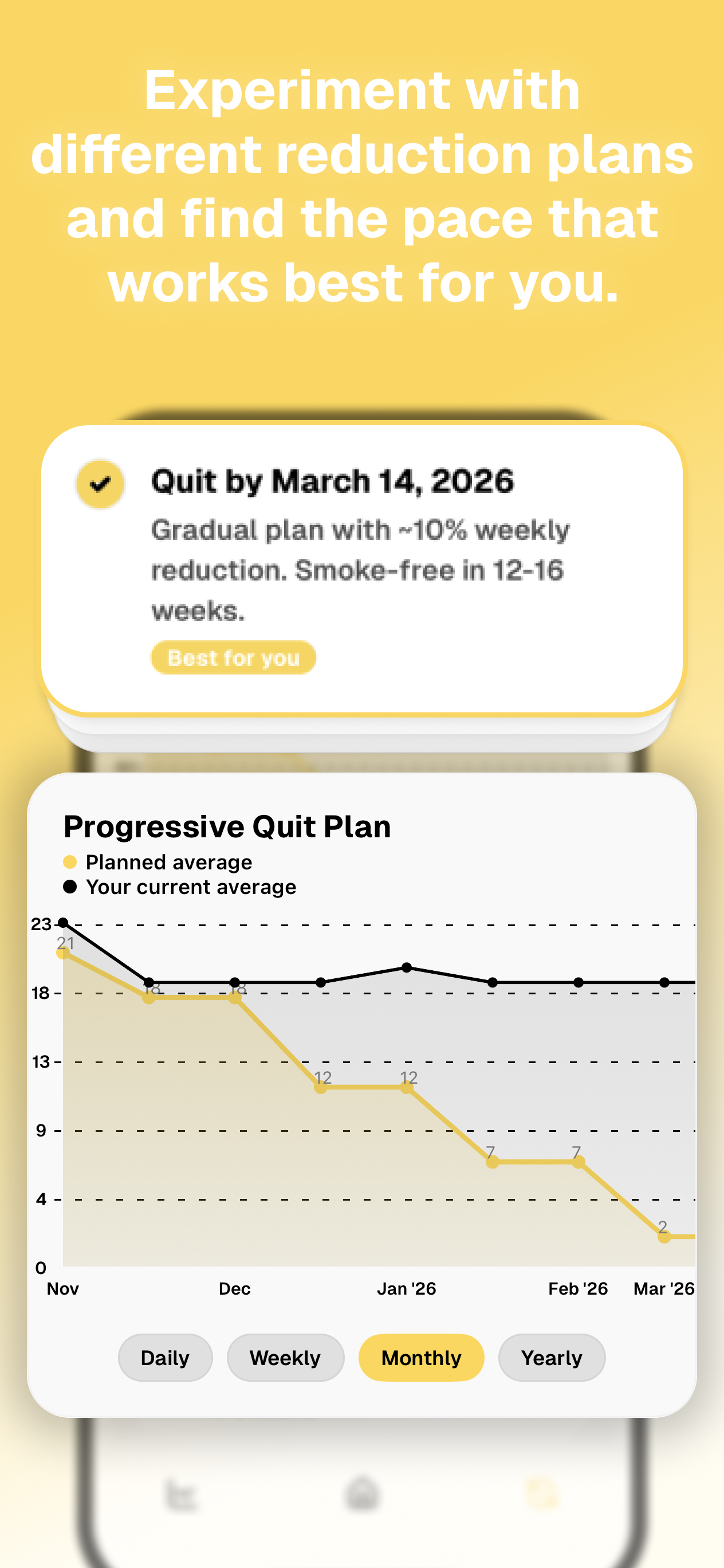 QSmoking app interface screenshot 6 - iPhone view showing smoking tracking and reduction features